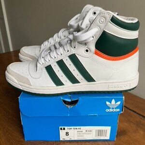 NIB Adidas Top Ten Hi size 8 white with green stripes